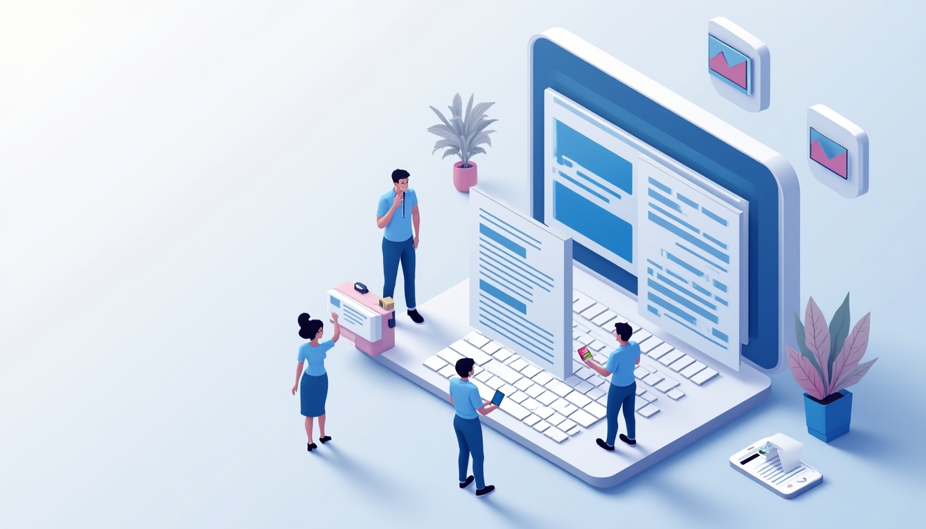 Ilustrație grafică a unui site de știri pe diverse dispozitive, reprezentând procesul de creare site stiri de la Upper