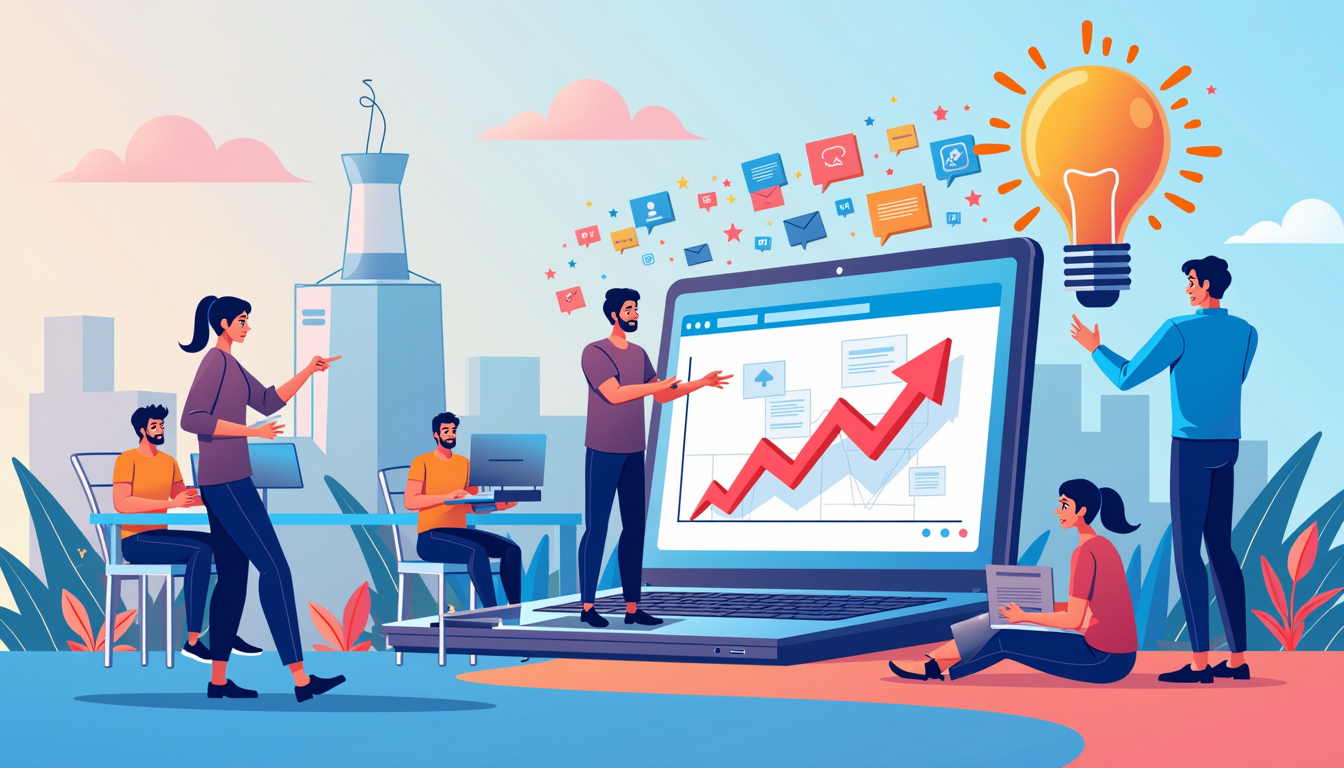 Ilustrație cu procesul de creare de site web, elemente de design și cod.