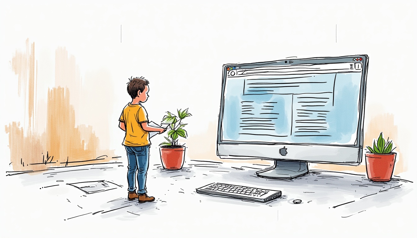 Ilustrație cu procesul de crearea unui site web de succes, cu elemente de design și cod.