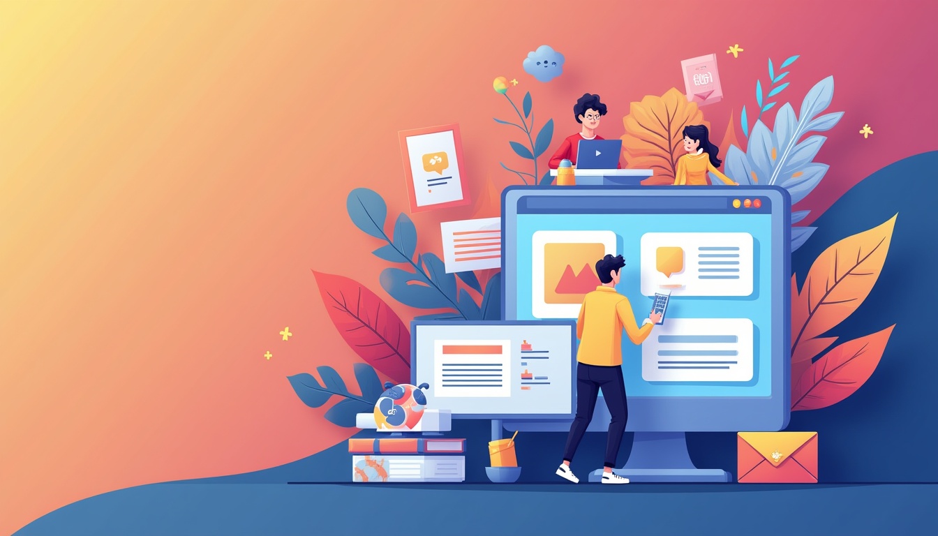 Ilustrație cu un dezvoltator web care creează un site profesional pe un laptop, simbolizând complexitatea și atenția