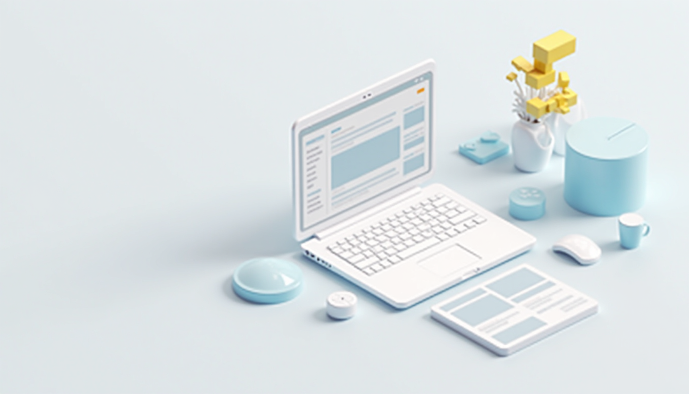 Ilustrație cu elemente cheie pentru o creare siteuri de succes, reprezentând procesul de dezvoltare web